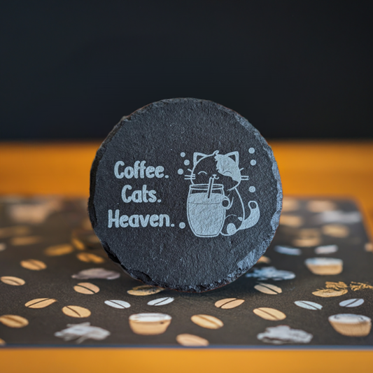 Coaster on coffee mat.