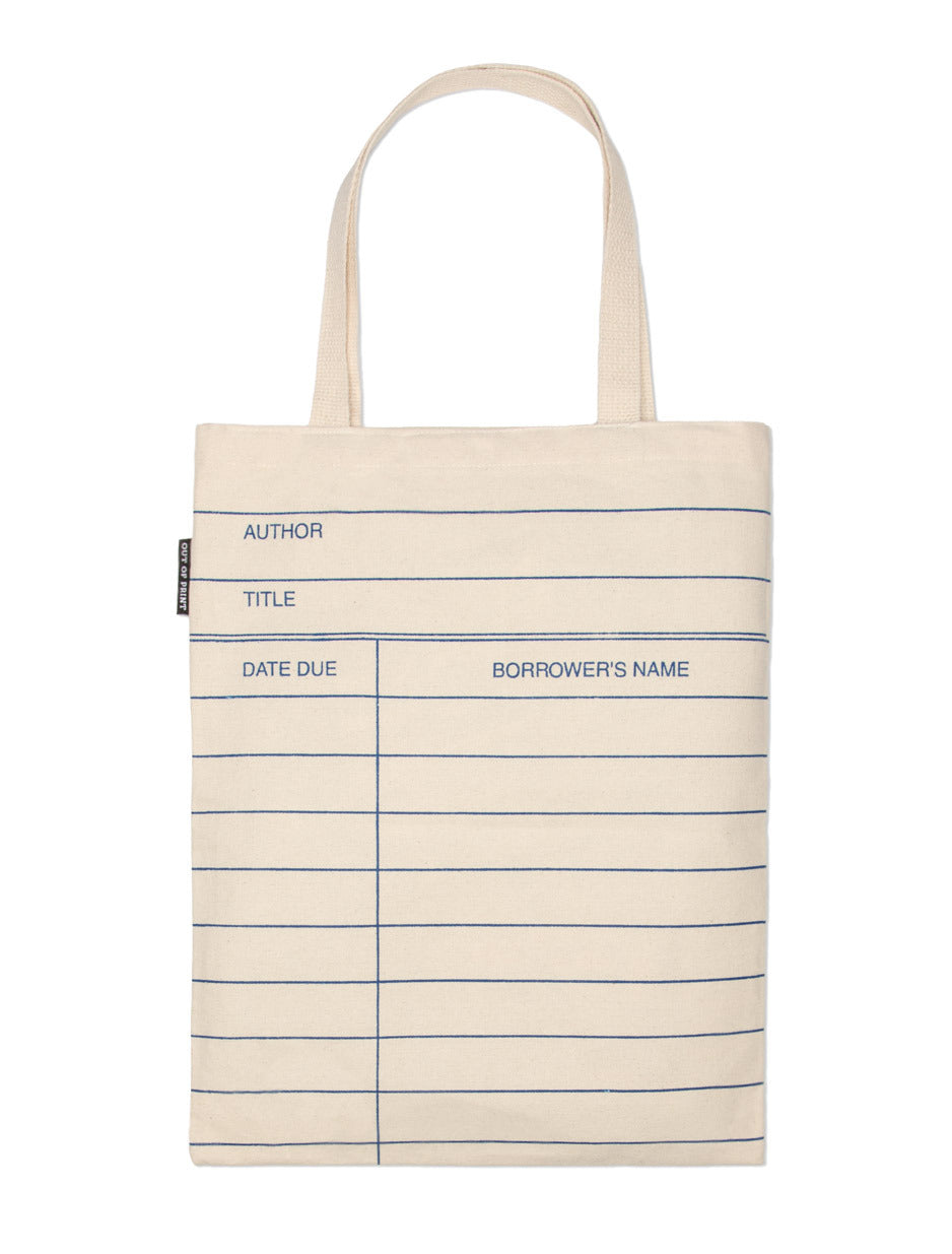 Canvas tote designed like a blank library card.