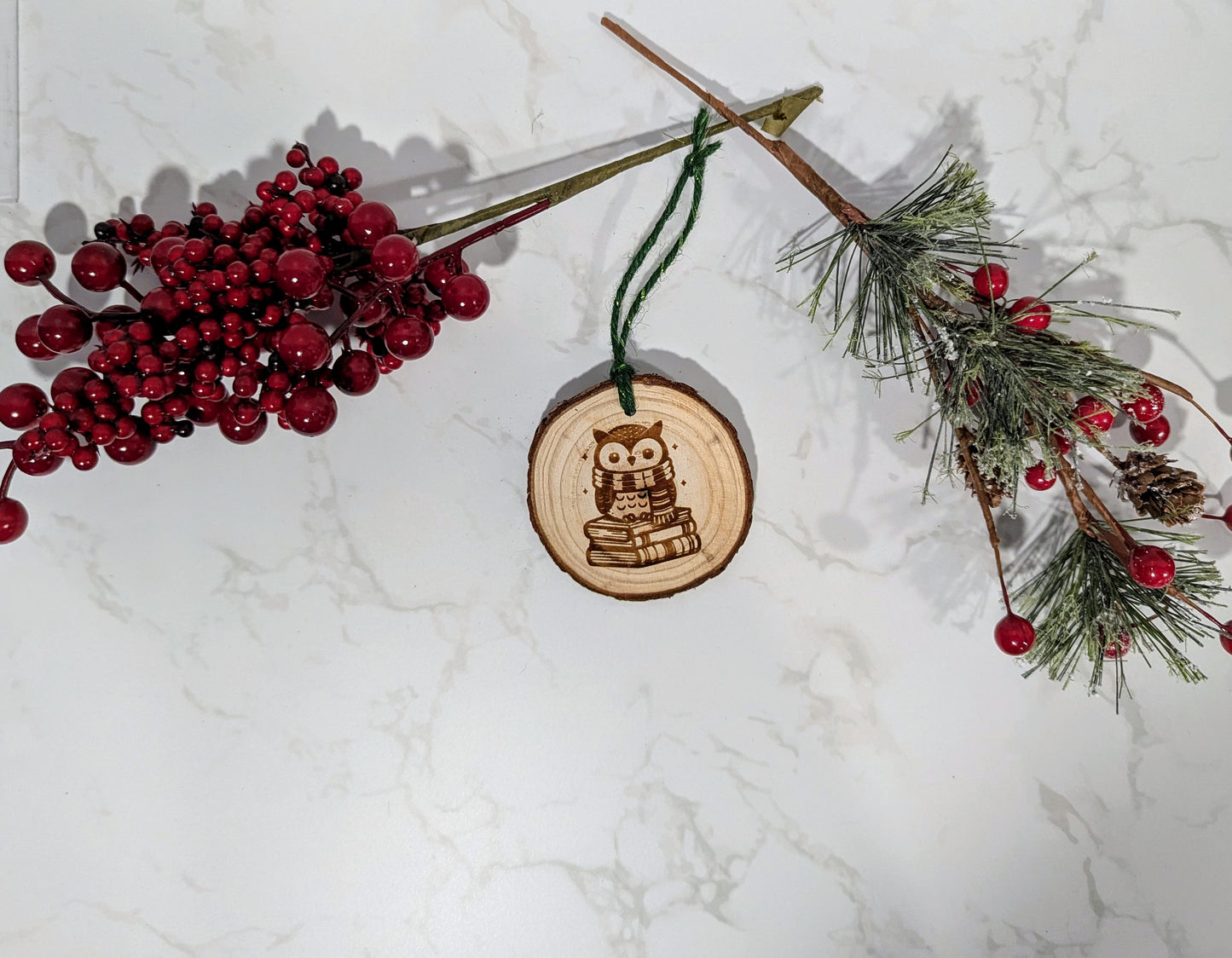 "Bookish Owl" Wooden Ornament