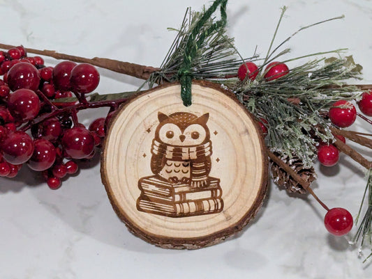 "Bookish Owl" Wooden Ornament