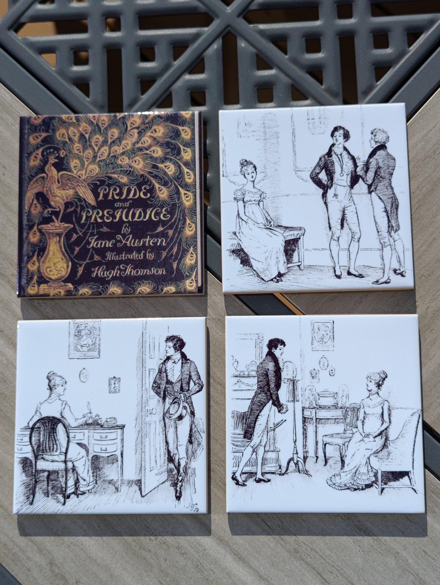 "Pride and Prejudice" Ceramic Coasters, Set of 4