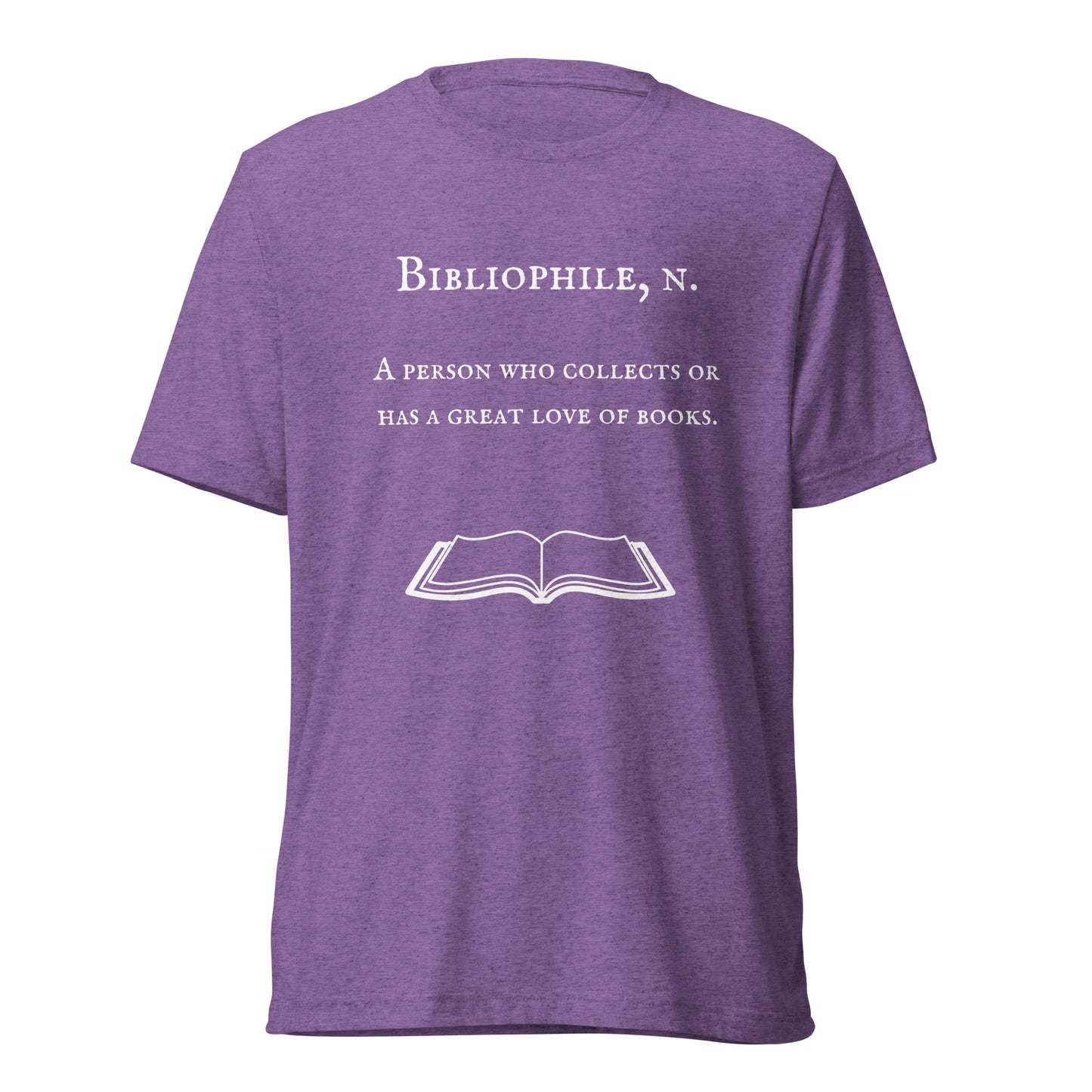 Purple t-shirt with a bibliophile definition on it.