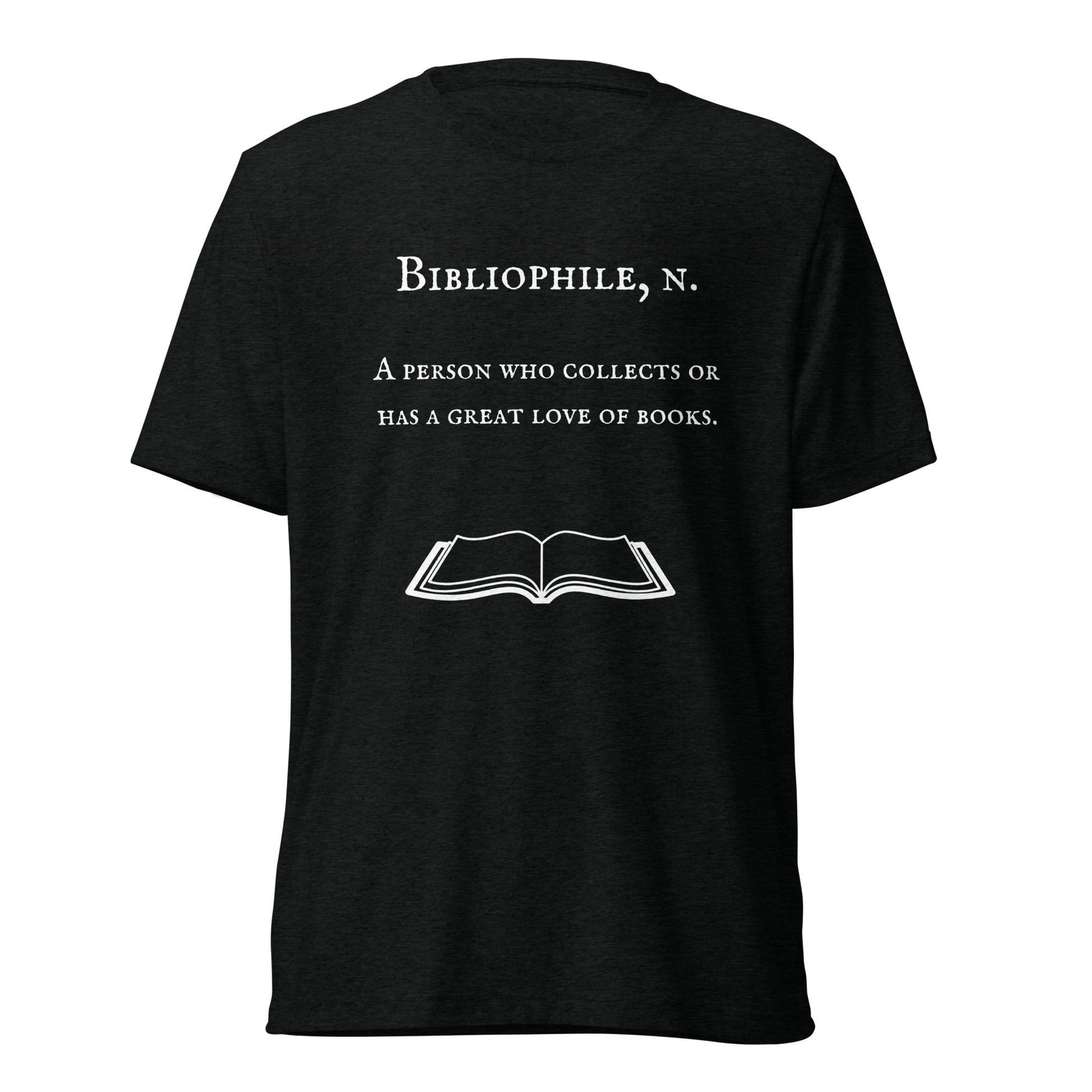 Black t-shirt with a bibliophile definition on it.